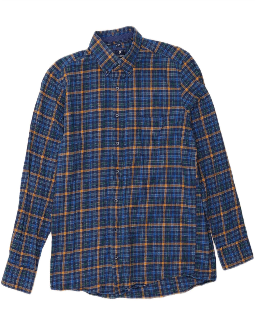 VINTAGE Mens Shirt Size 39/40 Medium Blue Check Cotton Vintage Vintage and Second-Hand Vintage from Messina Hembry 