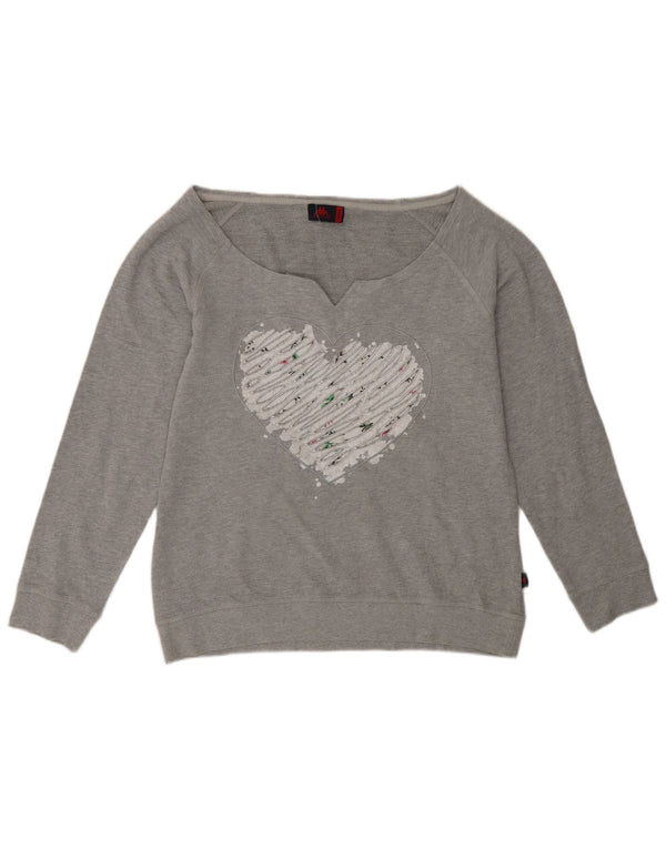 Felpa grafica da donna Kappa Jumper UK 18 XL Cuore di cotone chiazzato grigio