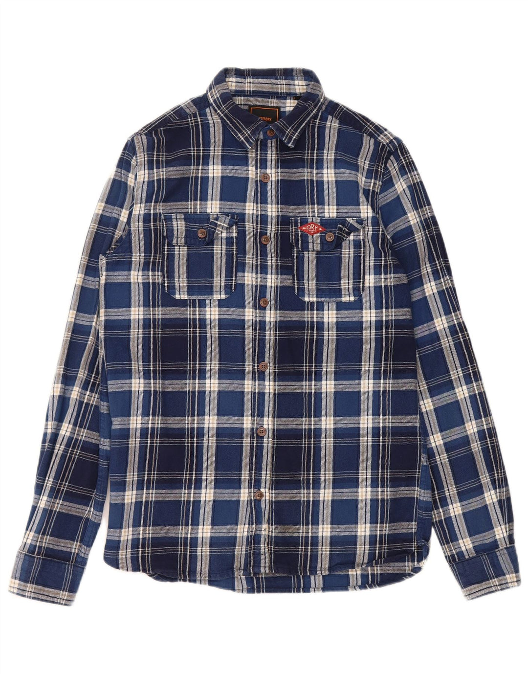 Camicia da uomo in flanella SUPERDRY a quadri piccoli in cotone blu