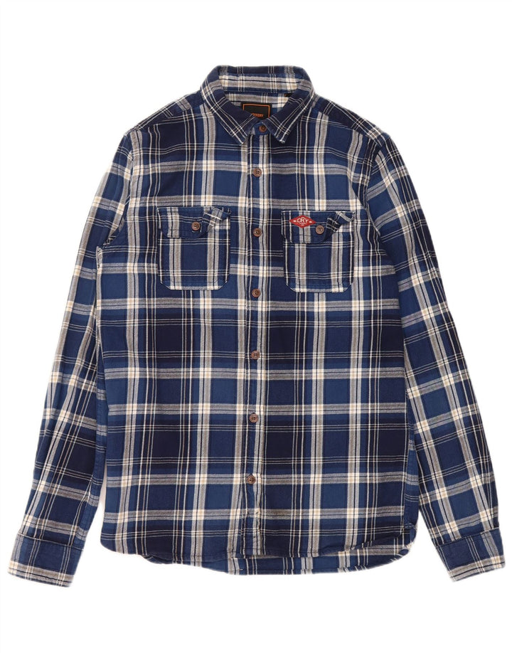 Camicia da uomo in flanella SUPERDRY a quadri piccoli in cotone blu