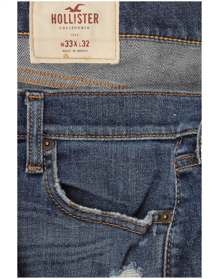 Jeans dritti invecchiati Hollister da uomo W33 L32 Blu
