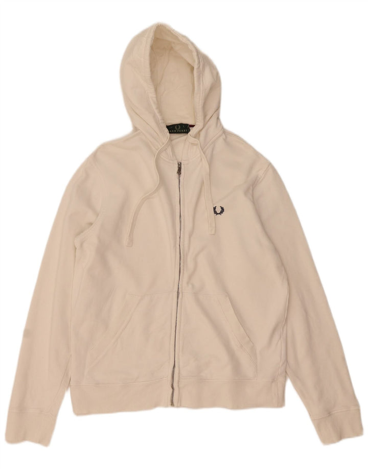 Maglione con cappuccio e zip da uomo Fred Perry grande in cotone bianco
