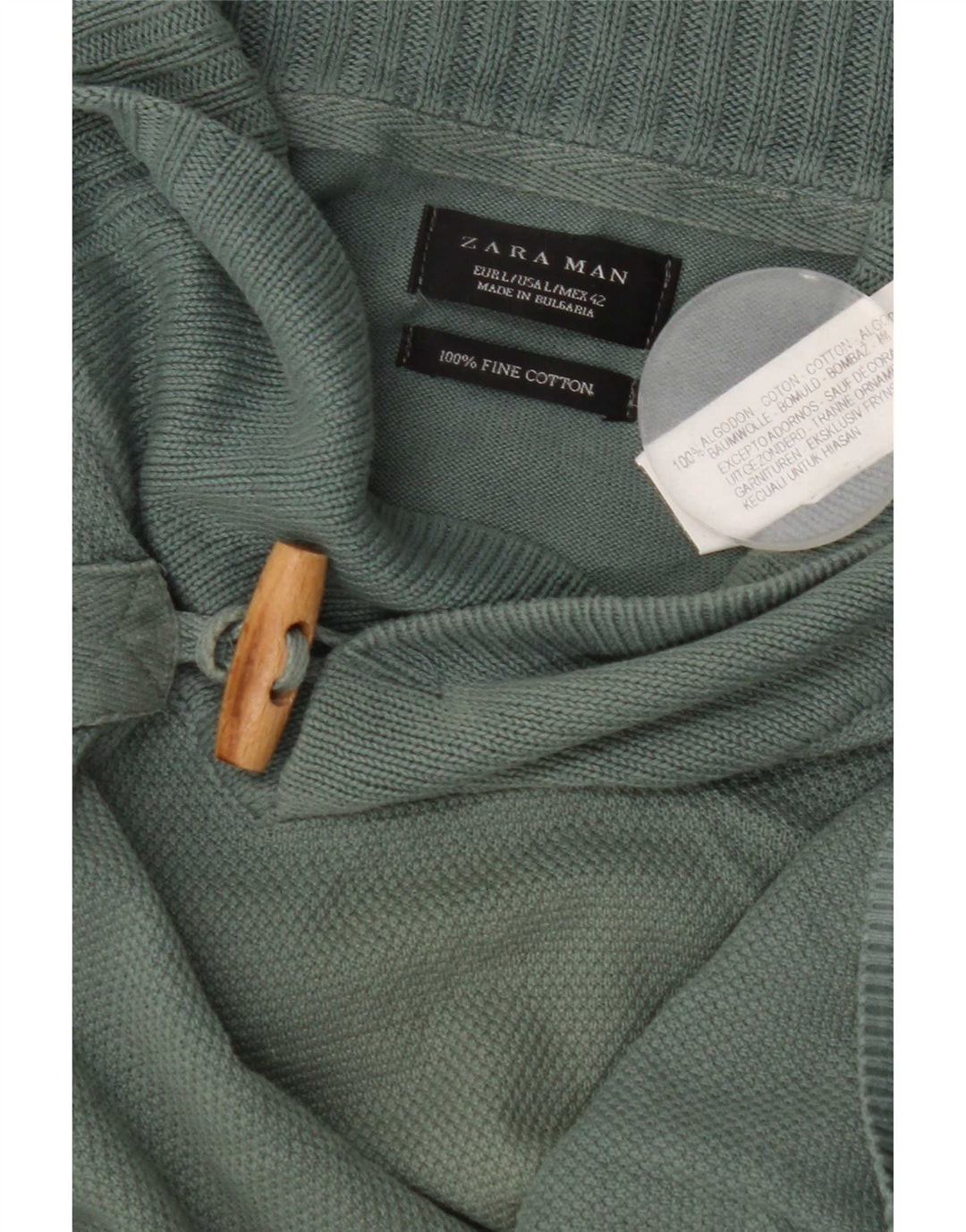 Maglione Zara da uomo con collo a scialle grande in cotone verde