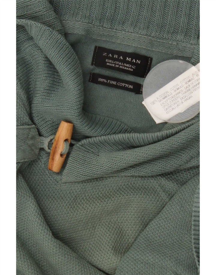 Maglione Zara da uomo con collo a scialle grande in cotone verde