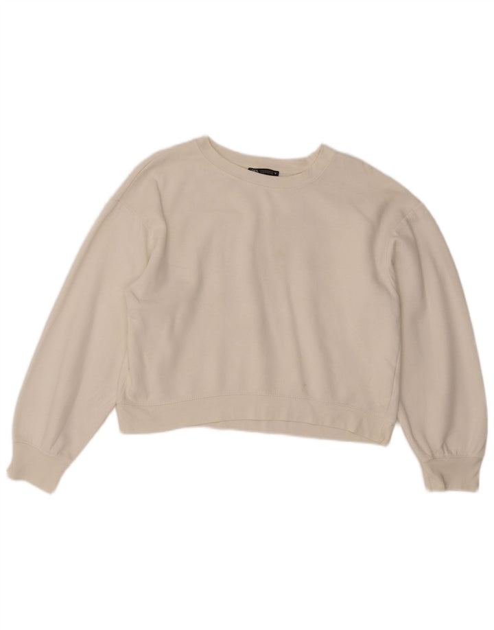 Felpa corta oversize da donna Zara UK 14 poliestere bianco medio