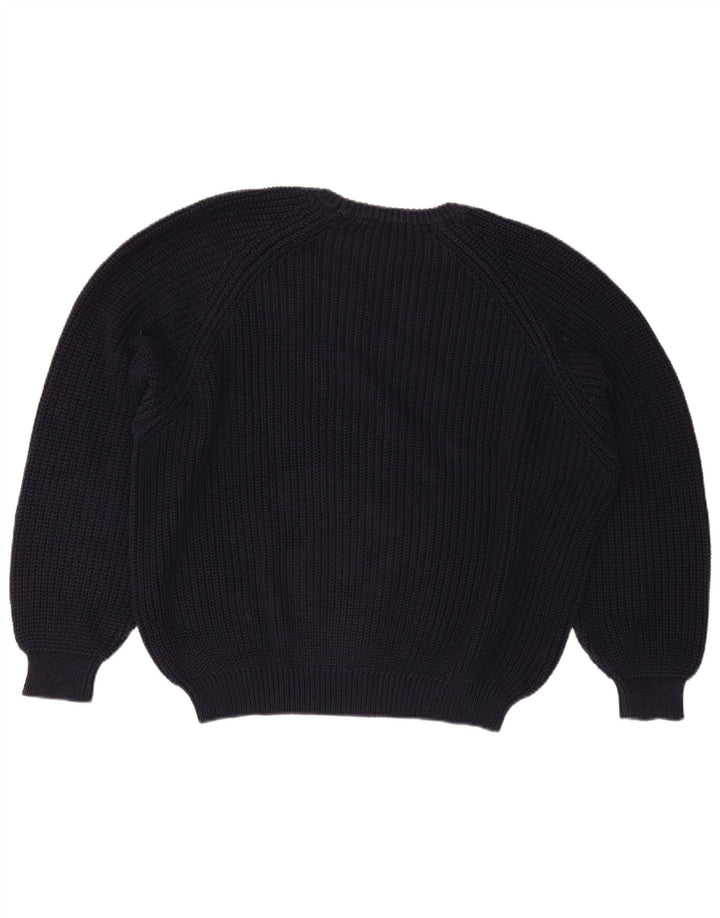 Maglione maglione girocollo vintage da uomo XL blu navy