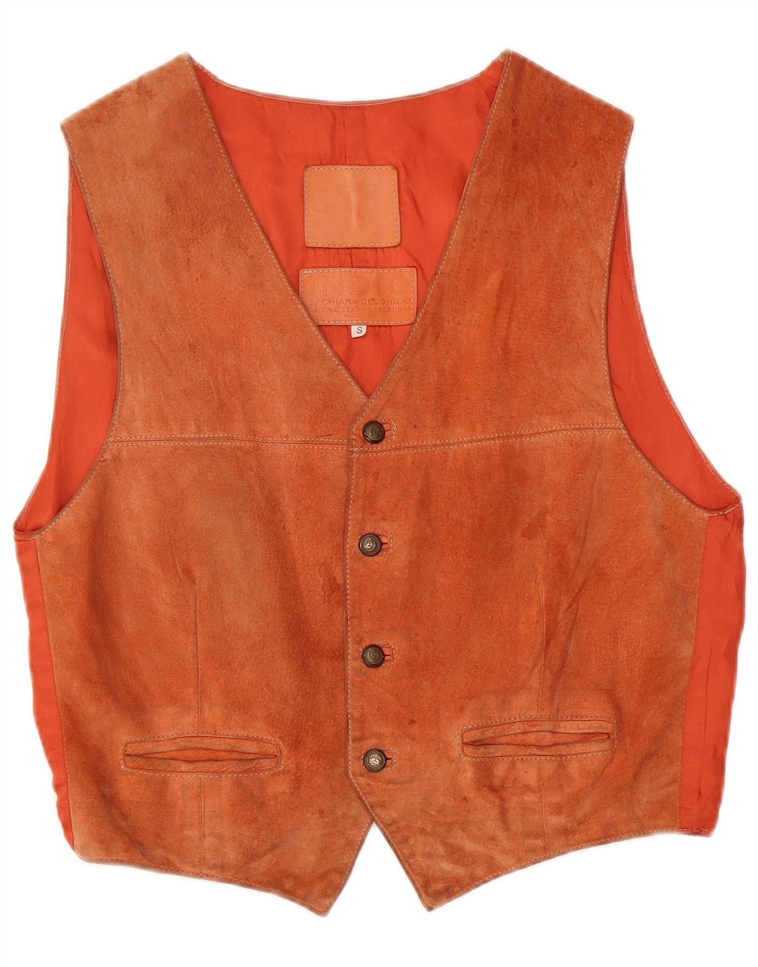 Gilet vintage da uomo in pelle scamosciata piccolo in pelle marrone