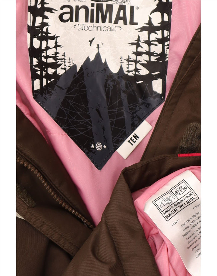 ANIMAL Giacca antipioggia oversize con cappuccio da donna UK 10 Small Marrone Colorblock