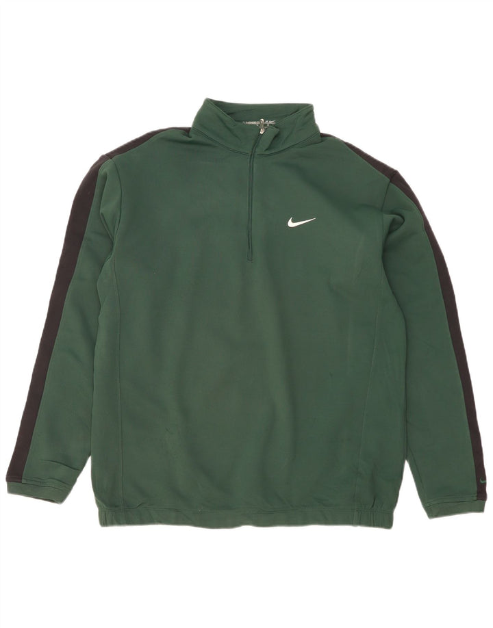 NIKE Felpa da uomo con collo con zip, maglione grande, poliestere color block verde