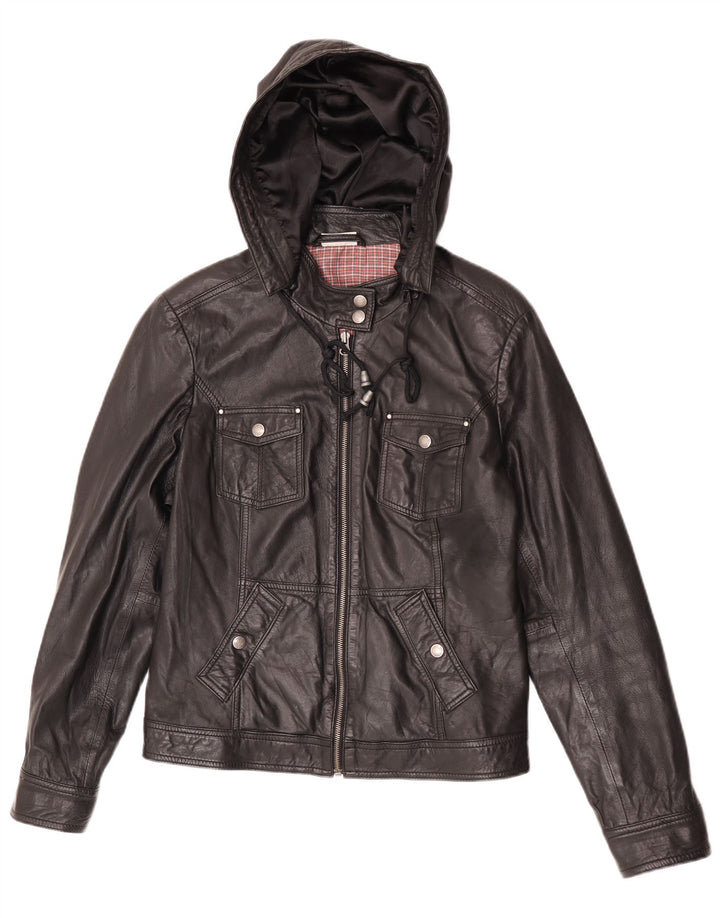 Giacca in pelle con cappuccio da donna Street One UK 14 pelle nera media