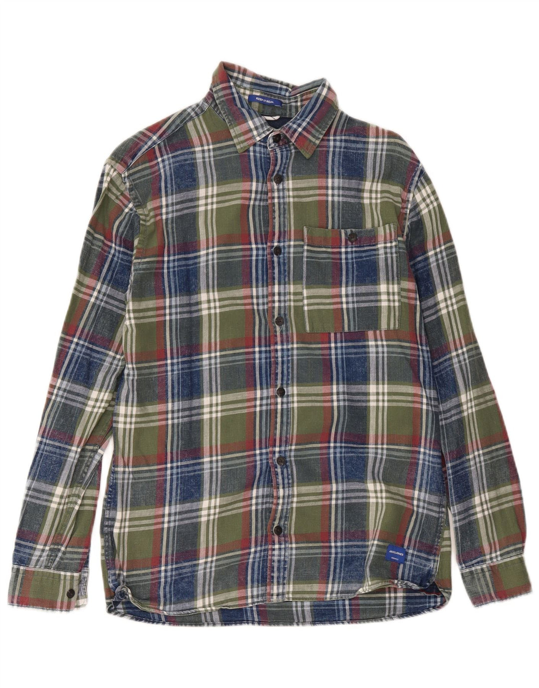 Camicia da uomo in flanella Jack & Jones in cotone a quadri verde medio