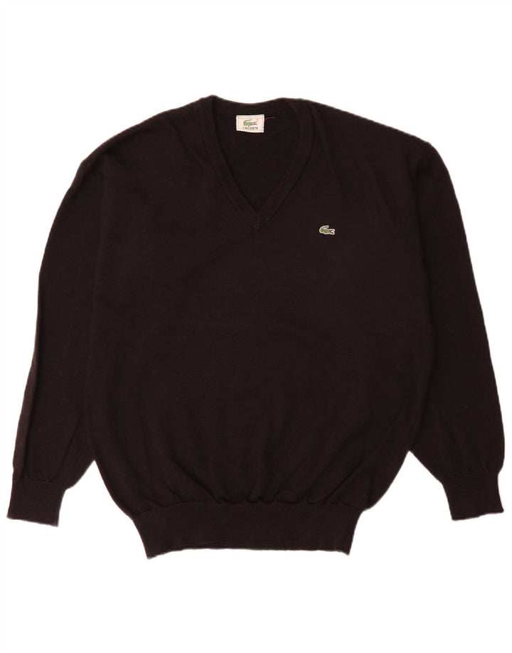 Maglione da uomo con scollo a V Lacoste taglia 5 grande in lana vergine nera