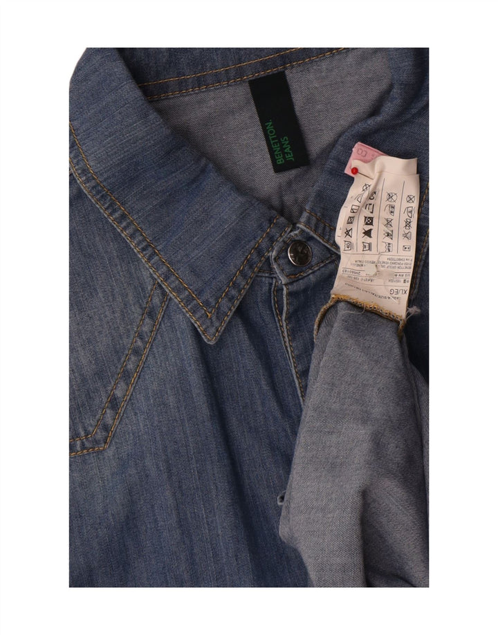 Camicia di jeans da uomo BENETTON XL in cotone blu