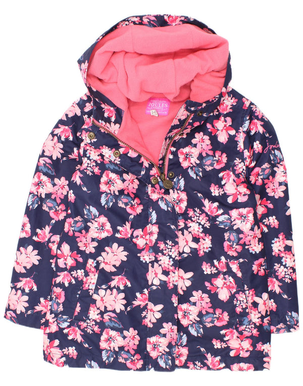 Giacca a vento con cappuccio per ragazze Joules 7-8 anni in poliestere floreale blu navy