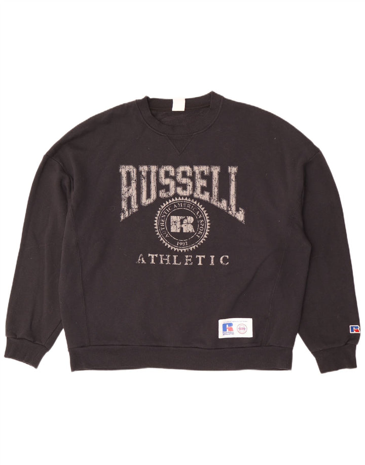Felpa da uomo con grafica ampia e vestibilità ampia Russell Athletic, media, nera