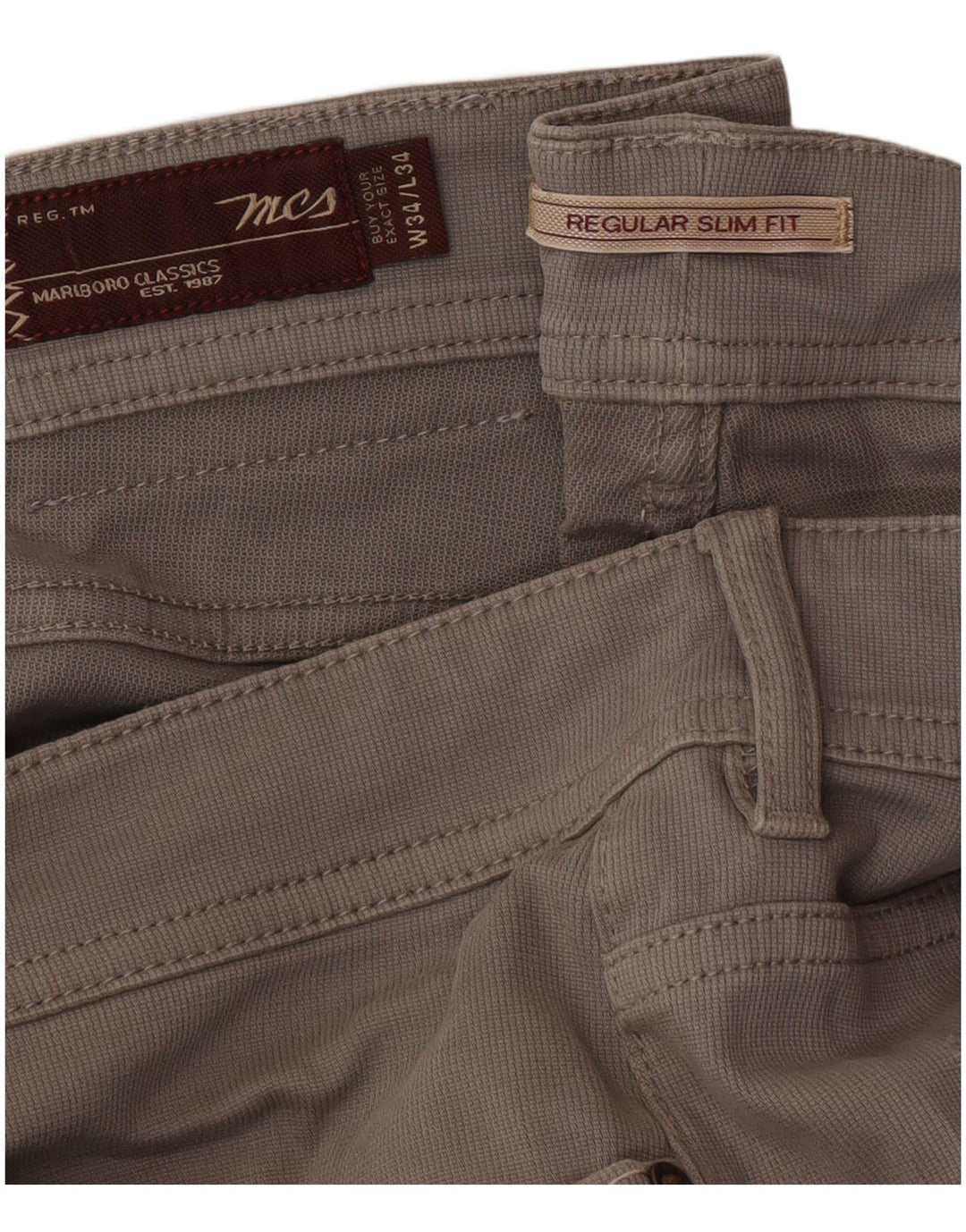 Pantaloni casual slim fit regolari da uomo Marlboro Classics W34 L34 Grigi
