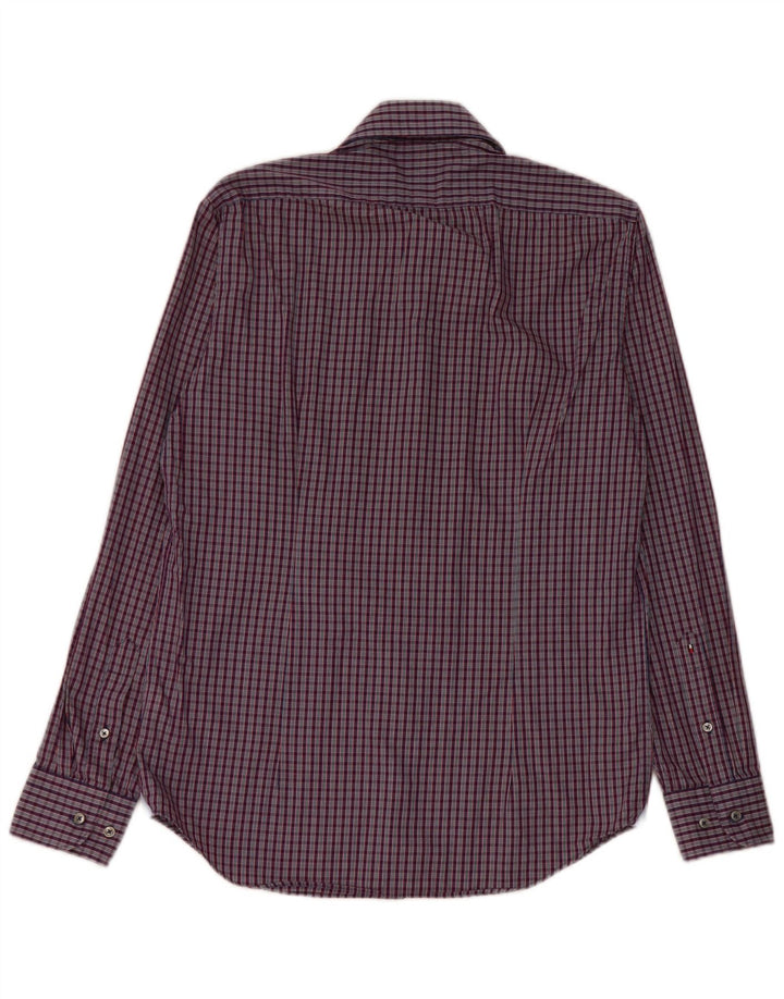 Camicia aderente da uomo Tommy Hilfiger taglia 38 15 cotone a quadretti blu navy medio
