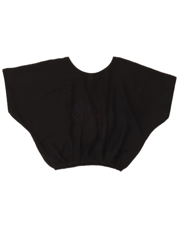 VINTAGE Camicetta a pipistrello corta da donna Top UK 18 XL Poliestere floreale nero