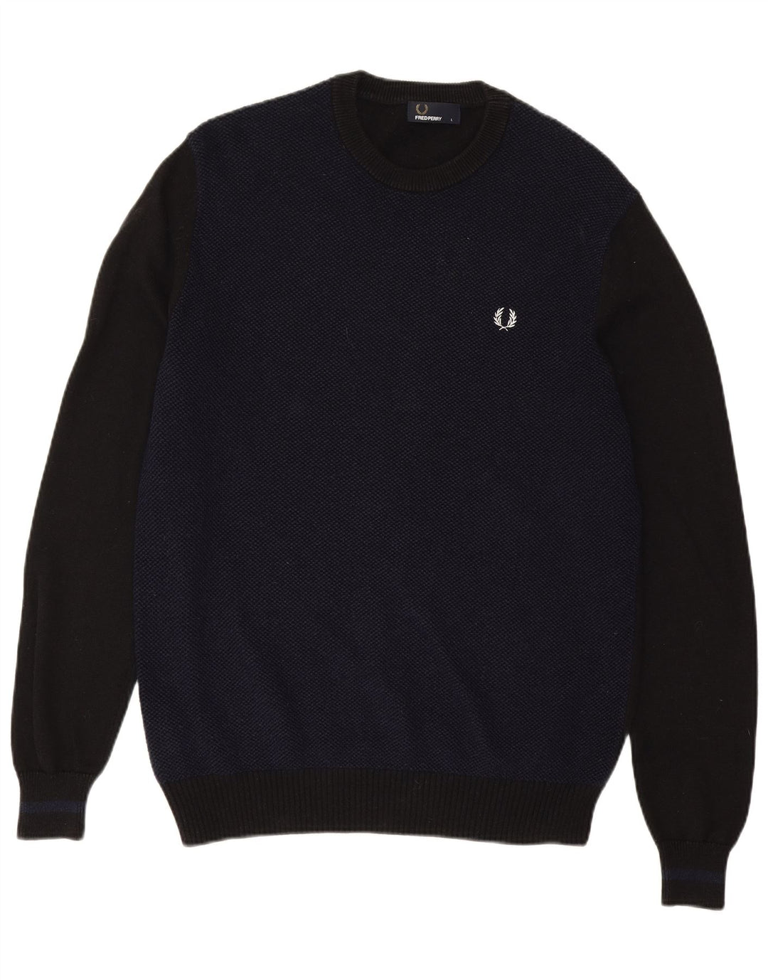 Maglione girocollo da uomo Fred Perry, grande, in lana color block blu navy