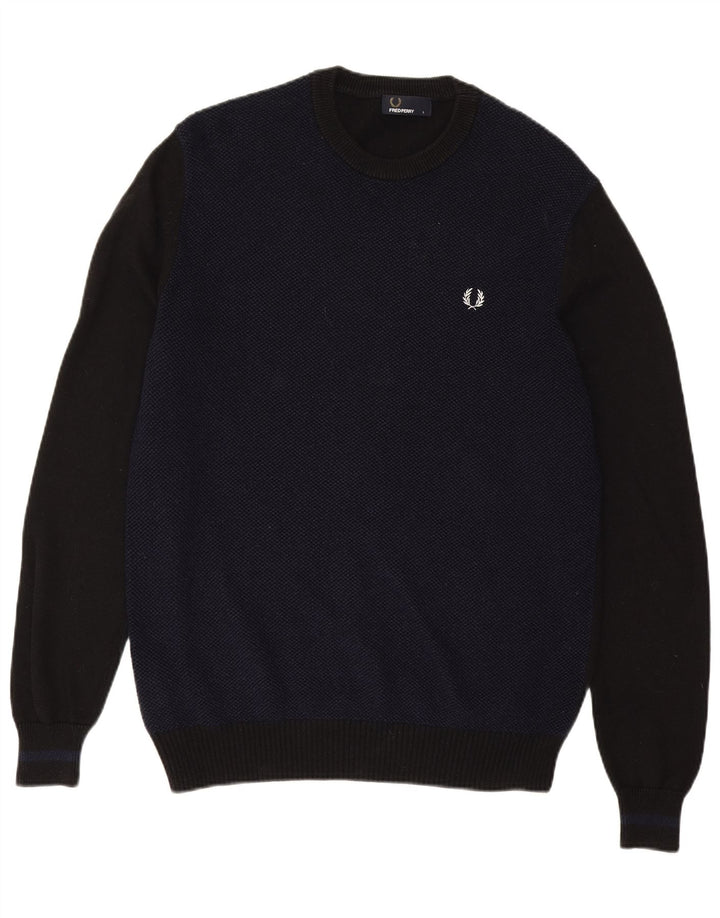 Maglione girocollo da uomo Fred Perry, grande, in lana color block blu navy