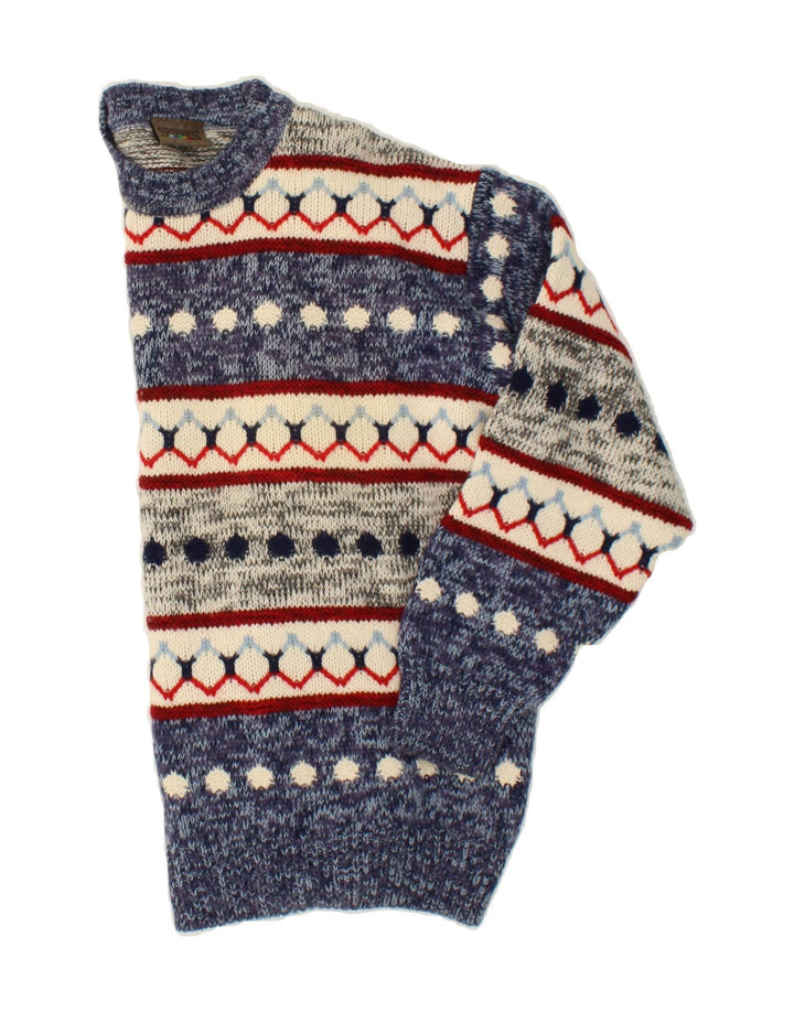 SEVRES Maglione girocollo da uomo IT 50 Lana Fair Isle blu medio