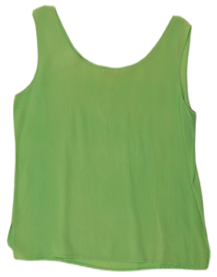 Top camicetta senza maniche vintage da donna UK 12 Seta verde medio