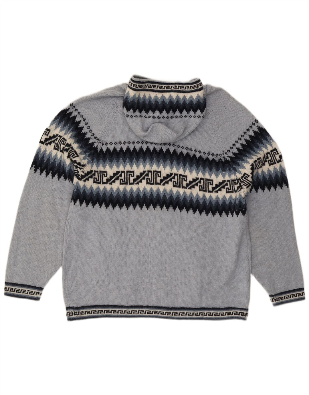 Maglione cardigan con cappuccio da donna UK 16 Grande blu geometrico