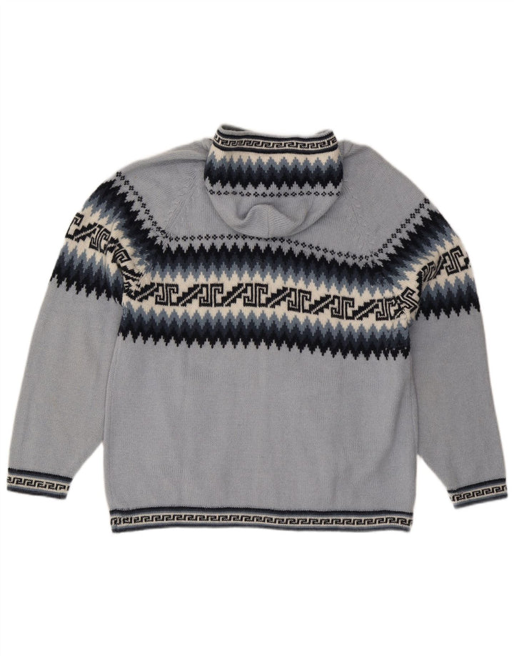 Maglione cardigan con cappuccio da donna UK 16 Grande blu geometrico