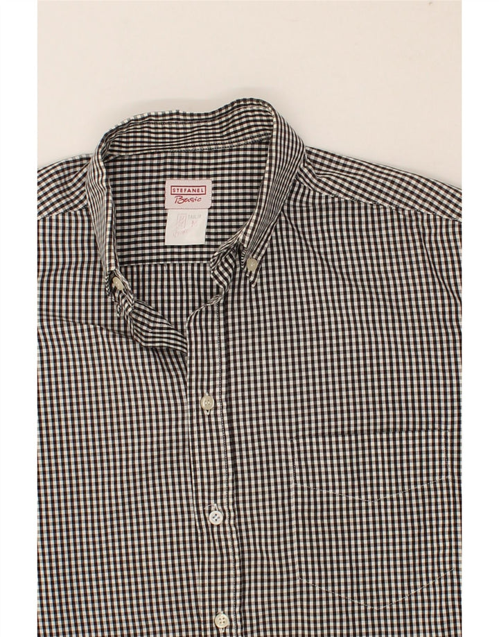 STEFANEL Mens Shirt Medium Grey Check Cotton Vintage Stefanel and Second-Hand Stefanel from Messina Hembry 