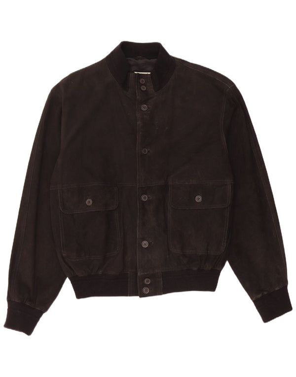 Giubbotto bomber vintage in pelle scamosciata da uomo IT 54 2XL in pelle nera