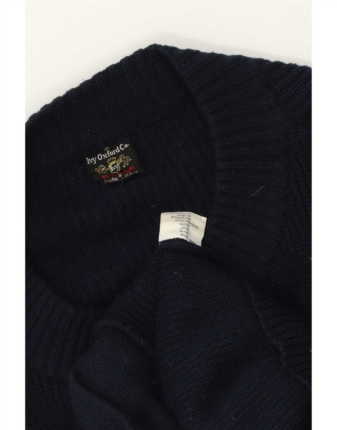 Maglione cardigan da uomo Ivy Oxford in lana blu navy media