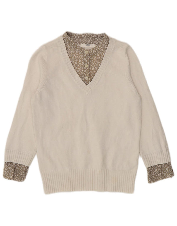 Maglione maglione con scollo a V da donna Marks & Spencer UK 10 piccolo floreale bianco