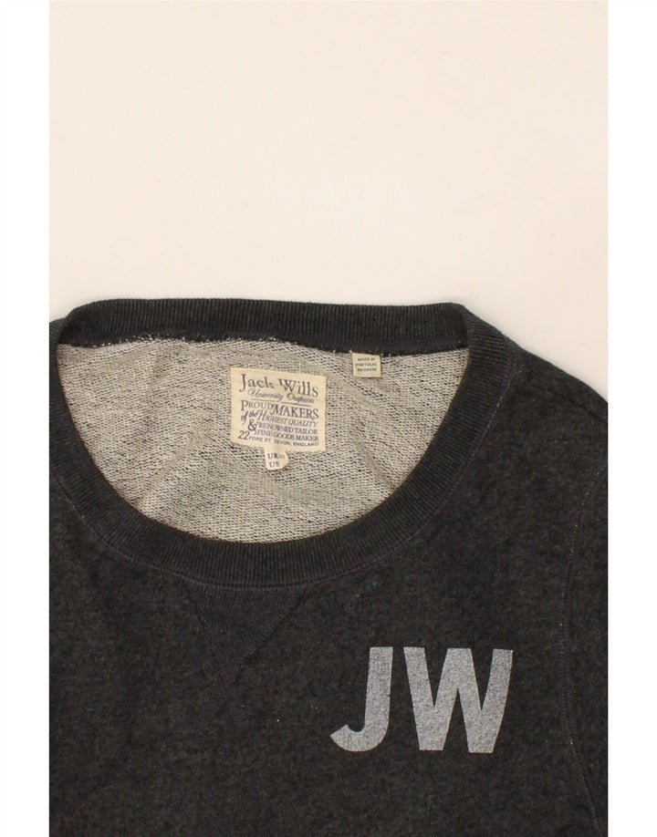 JACK WILLS Womens Graphic Sweatshirt Jumper UK 10 Small Grey Cotton Vintage Jack Wills and Second-Hand Jack Wills from Messina Hembry 