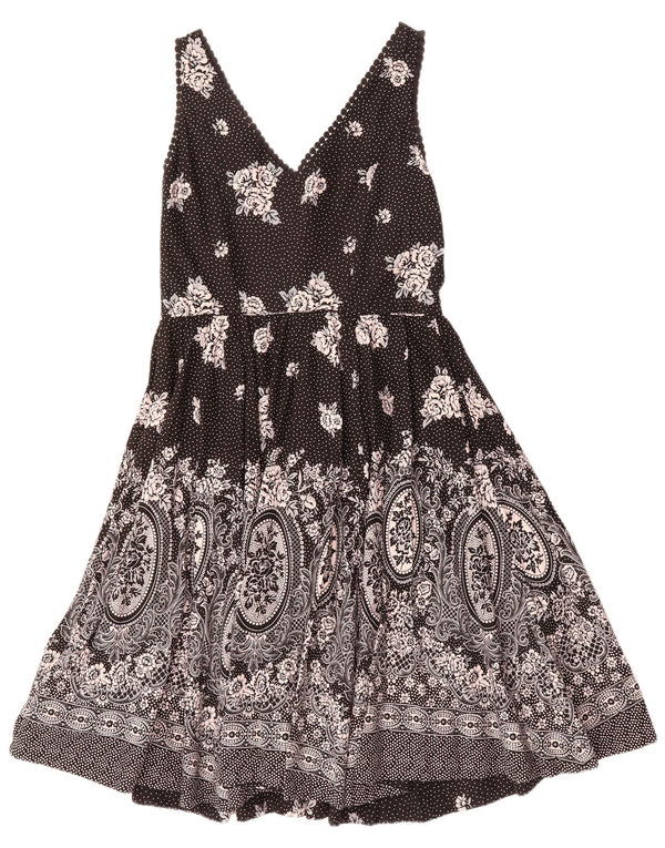 MONSOON Womens Sleeveless A-Line Dress UK 16 Large  Black Paisley Cotton