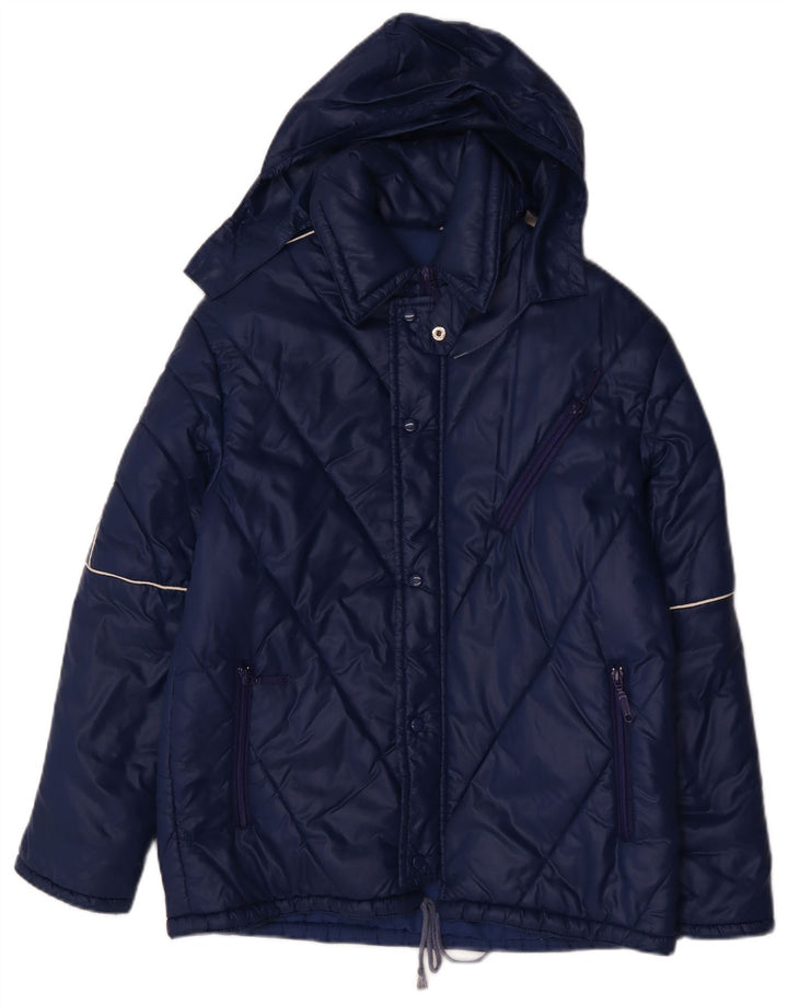 Giacca imbottita con cappuccio vintage da uomo IT 48 medio blu navy in poliammide