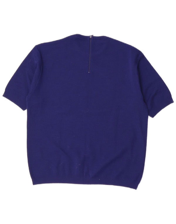 Vintage Womens Short Sleeve Crew Neck Jumper Sweater IT 44 Medium Navy Blue