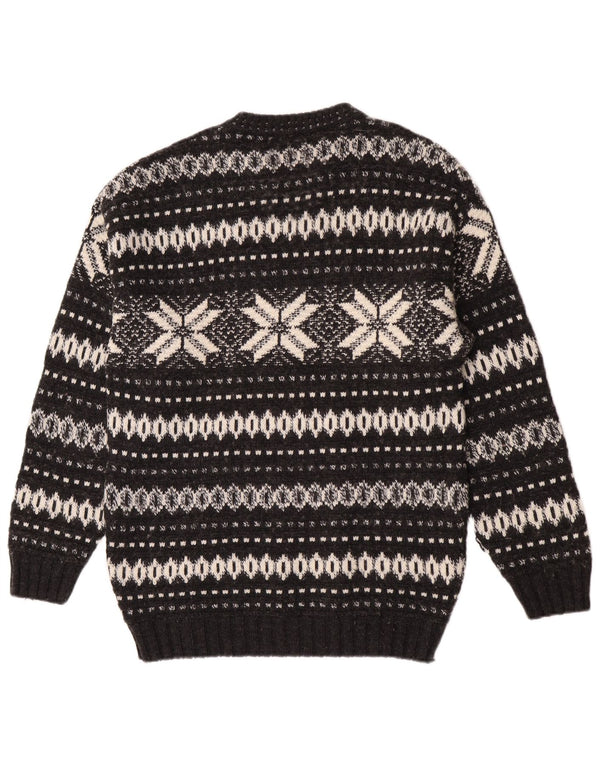 Maglione maglione girocollo vintage da uomo grande nero Fair Isle