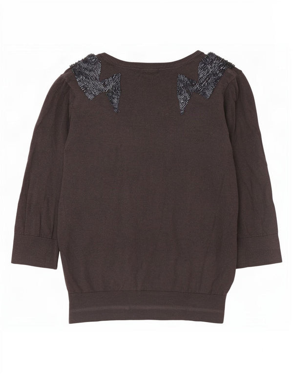 Maglione cardigan con maniche a 3/4 da donna Topshop UK 14 grande cotone grigio