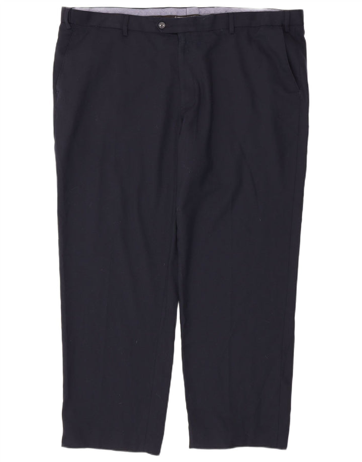Pantaloni da abito vestibilità regolare da uomo Marks & Spencer W46 L31 poliestere blu navy