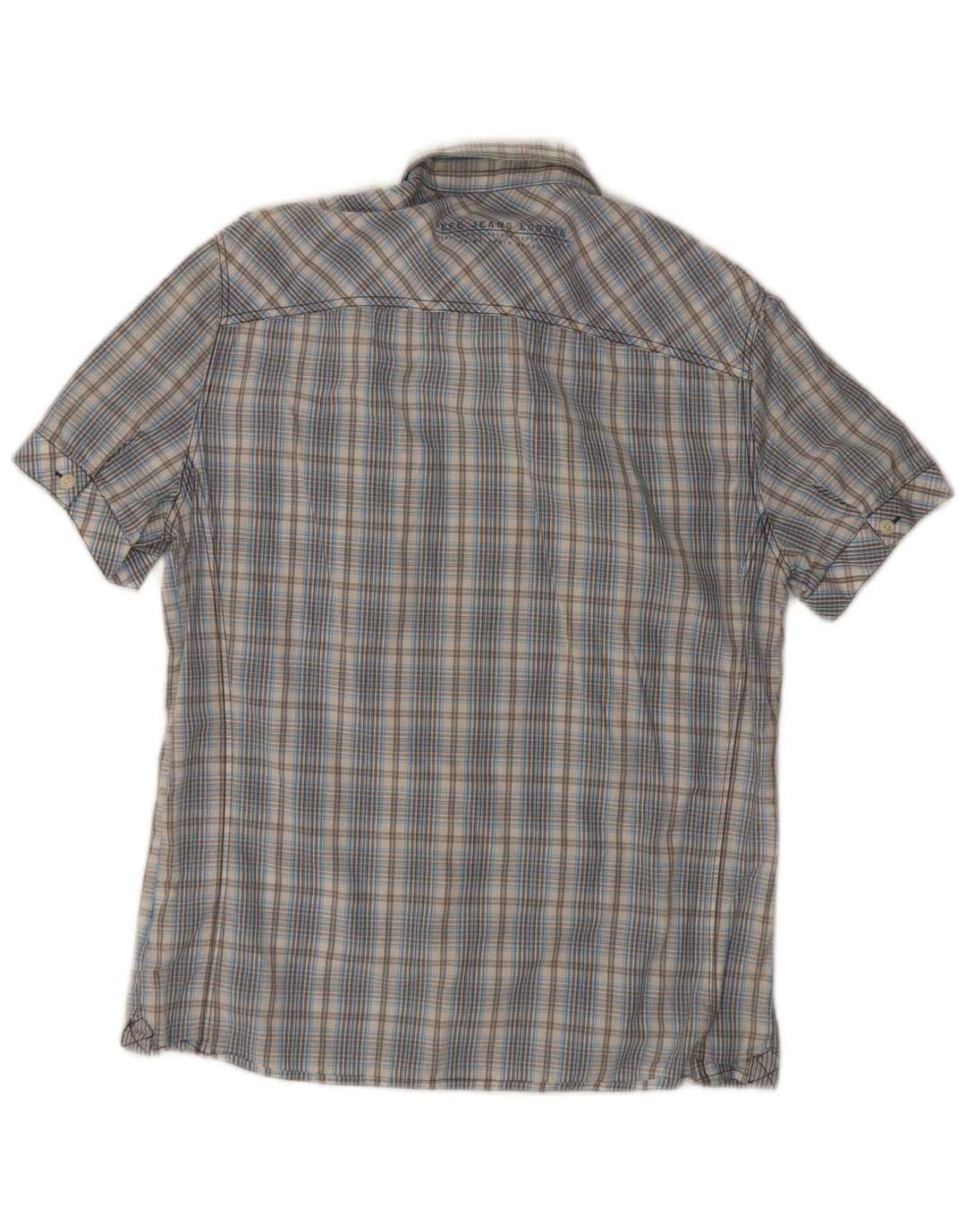 PEPE Jeans Camicia da uomo a maniche corte slim fit in cotone a quadri blu medio