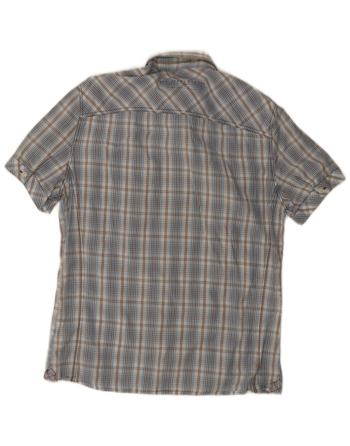 PEPE Jeans Camicia da uomo a maniche corte slim fit in cotone a quadri blu medio