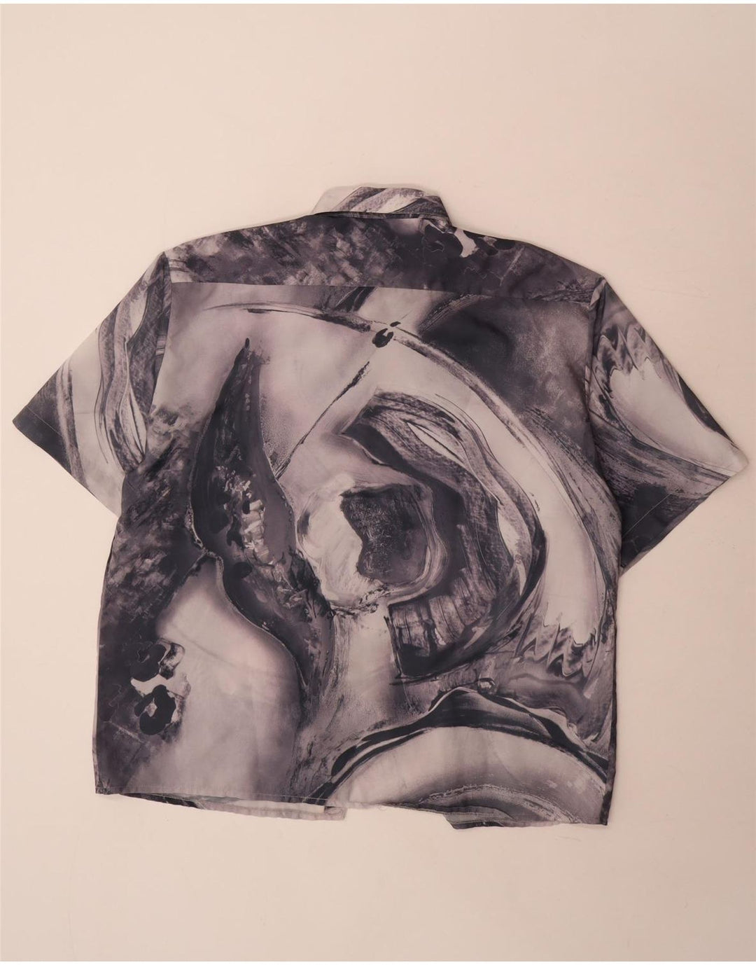 Camicia a maniche corte vintage da uomo con motivo astratto XL grigia