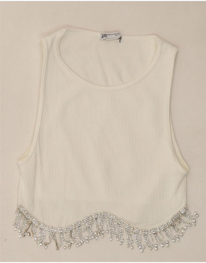 ZARA Womens Sleeveless Blouse Top UK 4 XS White Vintage Zara and Second-Hand Zara from Messina Hembry 