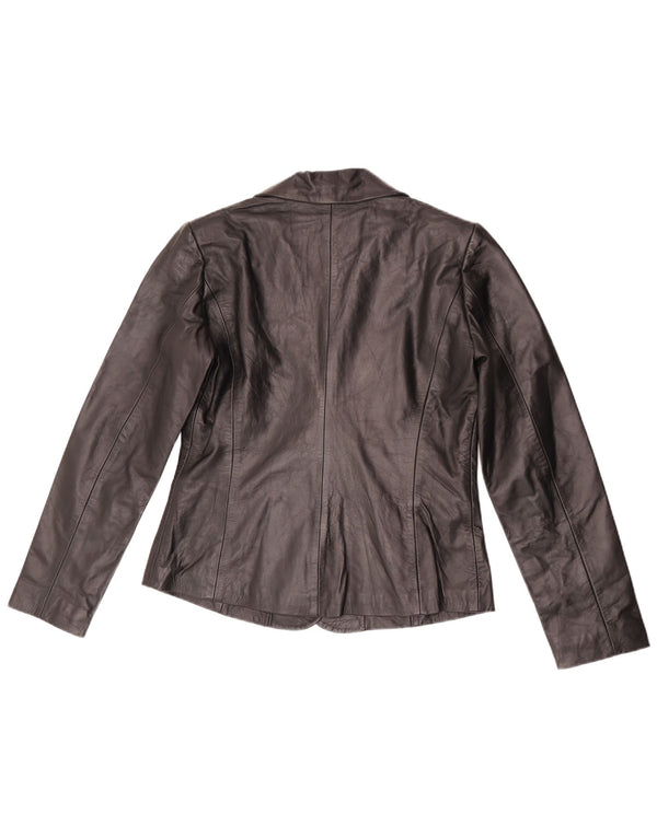 Giacca blazer in pelle vintage da donna a 2 bottoni UK 10 piccola nera
