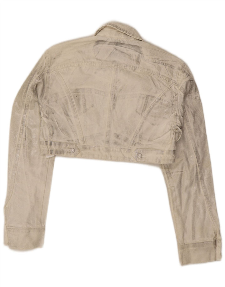 Giacca in denim corto da donna Zara UK 12 cotone bianco sporco medio