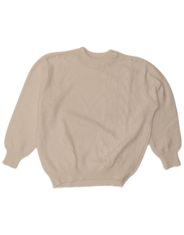 Maglione maglione girocollo da donna vintage UK 18 XL bianco