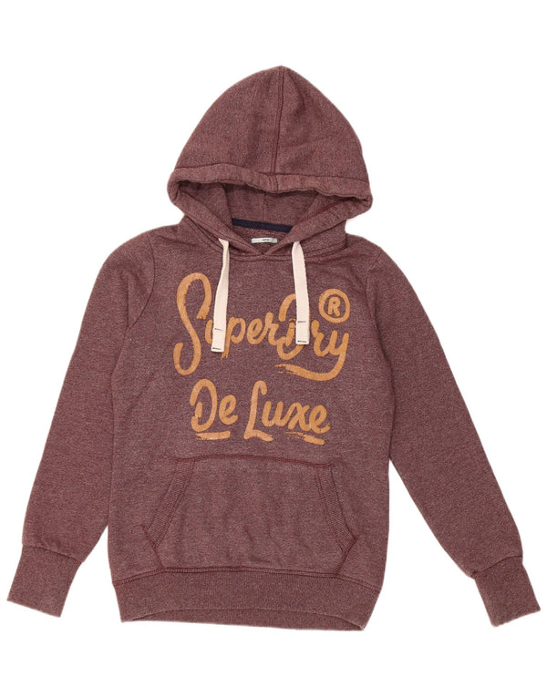 Superdry Womens De Luxe Graphic Hoodie Jumper UK 14 Medium Burgundy Flecked