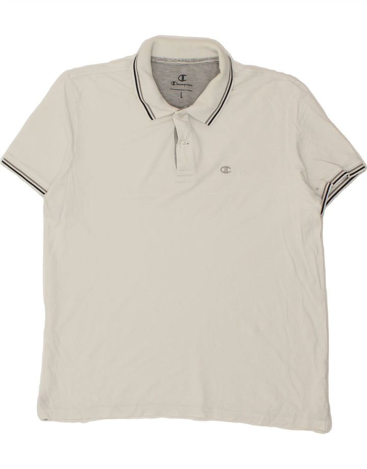 CHAMPION Mens Polo Shirt Large White Vintage Champion and Second-Hand Champion from Messina Hembry 