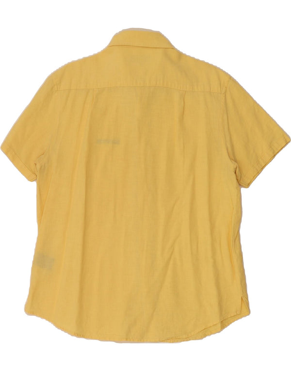 LAMBRETTA Mens Short Sleeve Shirt Large Yellow Linen
