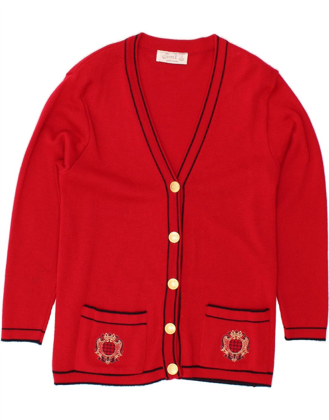 THE CASTLE COLLECTION Womens Longline Cardigan Sweater UK 12 Medium Red Vintage The Castle Collection and Second-Hand The Castle Collection from Messina Hembry 